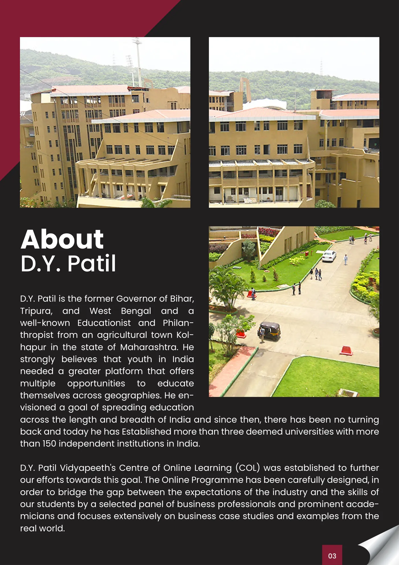 D. Y. Patil University, Navi Mumbai — course brochure, page 2. Open the PDF for full-size reading.