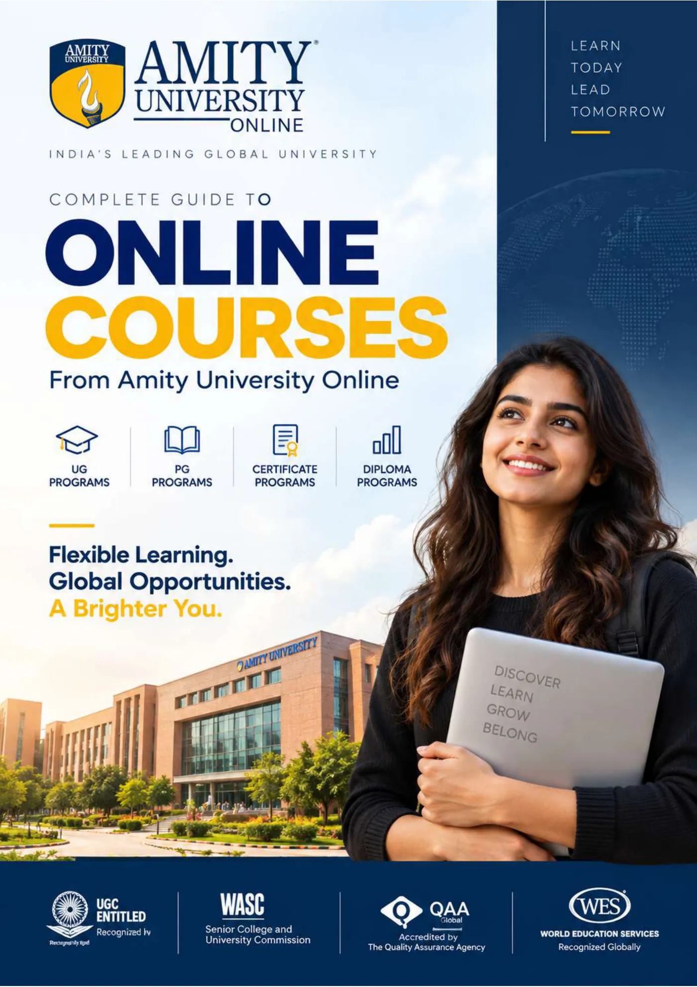 Amity University — course brochure, page 1. Open the PDF for full-size reading.